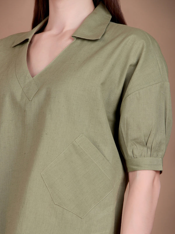Miramaar Women's Cotton Flex Solid Green Regular Top