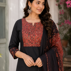 Miramaar Women's Royal Luxe Black Kurta Dupatta Set