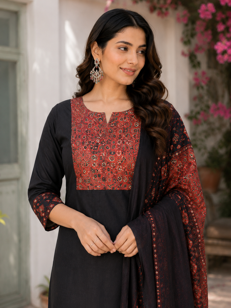 Miramaar Women's Royal Luxe Black Kurta Dupatta Set
