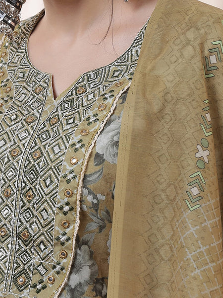 Miramaar Women's Green Lace & Hand Work Straight Kurta Pant with Dupatta