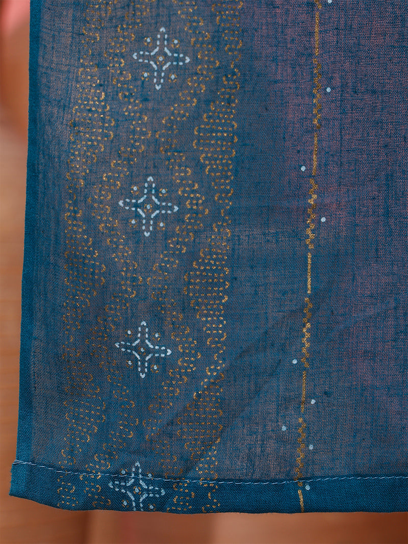 Miramaar Women's Teal Round Neck Embroidered Anarkali Kurti