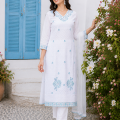 Miramaar Women's White Regal Ensemble Kurta & Dupatta Set