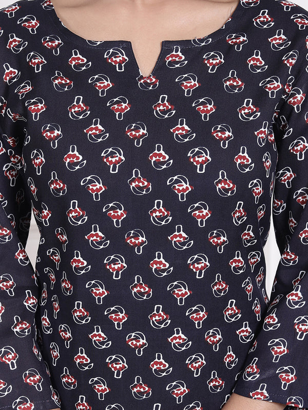 Miramaar Women's Navy Blue Printed Rayon Coord Set