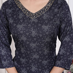 Miramaar Women's Black Cotton Poly Straight Kurta Set with Dupatta & Adda Work