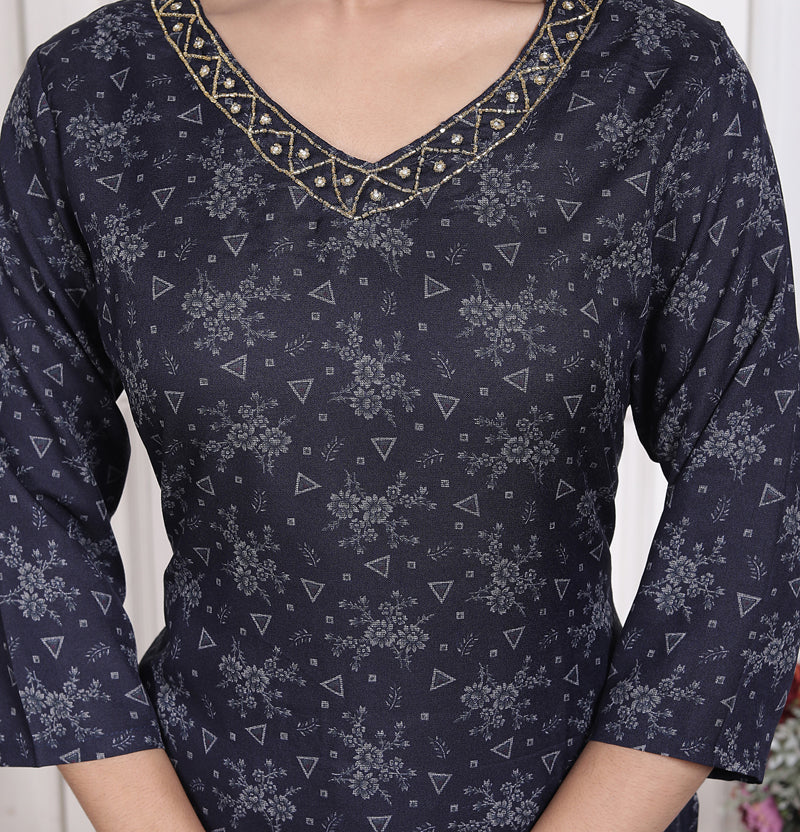 Miramaar Women's Black Cotton Poly Straight Kurta Set with Dupatta & Adda Work