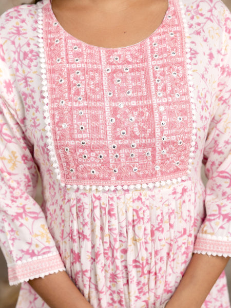 Miramaar Women's Pink Rayon A-line Sequin Work Kurta Pant Set