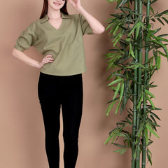 Miramaar Women's Cotton Flex Solid Green Regular Top