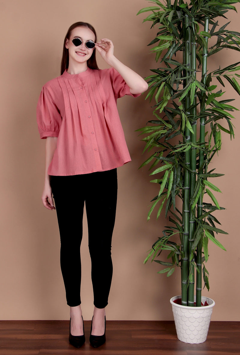 Miramaar Women's Cotton Flex Solid Pink Pintex Top