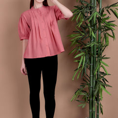 Miramaar Women's Cotton Flex Solid Pink Pintex Top