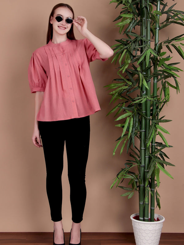 Miramaar Women's Cotton Flex Solid Pink Pintex Top