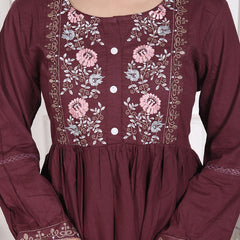 Miramaar Women's Cotton Maroon Embroidered Tunics
