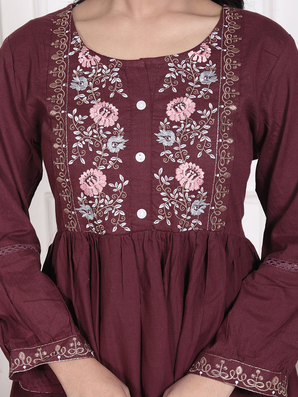 Miramaar Women's Cotton Maroon Embroidered Tunics