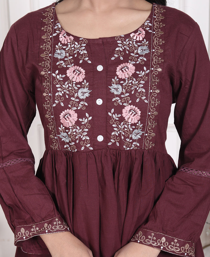Miramaar Women's Cotton Maroon Embroidered Tunics