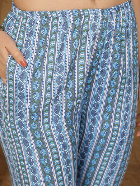 Miramaar Women's Blue Cotton Straight Kurta Set