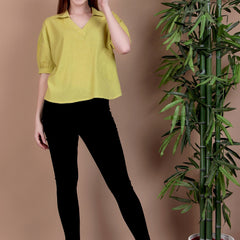 Miramaar Women's Cotton Flex Solid Lime Green Regular Top