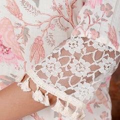 Miramaar Women's Off White Cotton Mandarin Collar Printed Coord Set