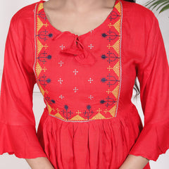 Miramaar Women's Rayon Embroidered Red Top