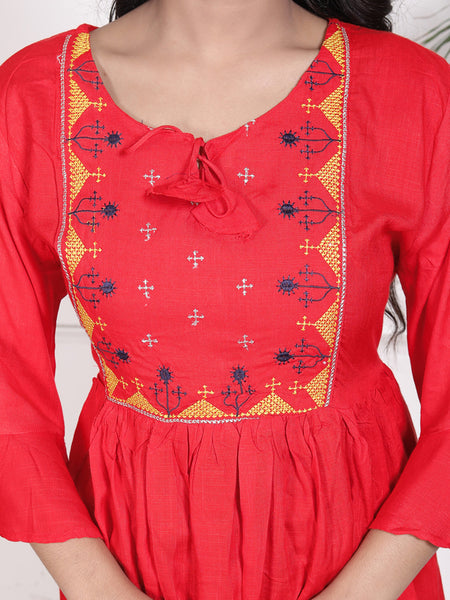 Miramaar Women's Rayon Embroidered Red Top