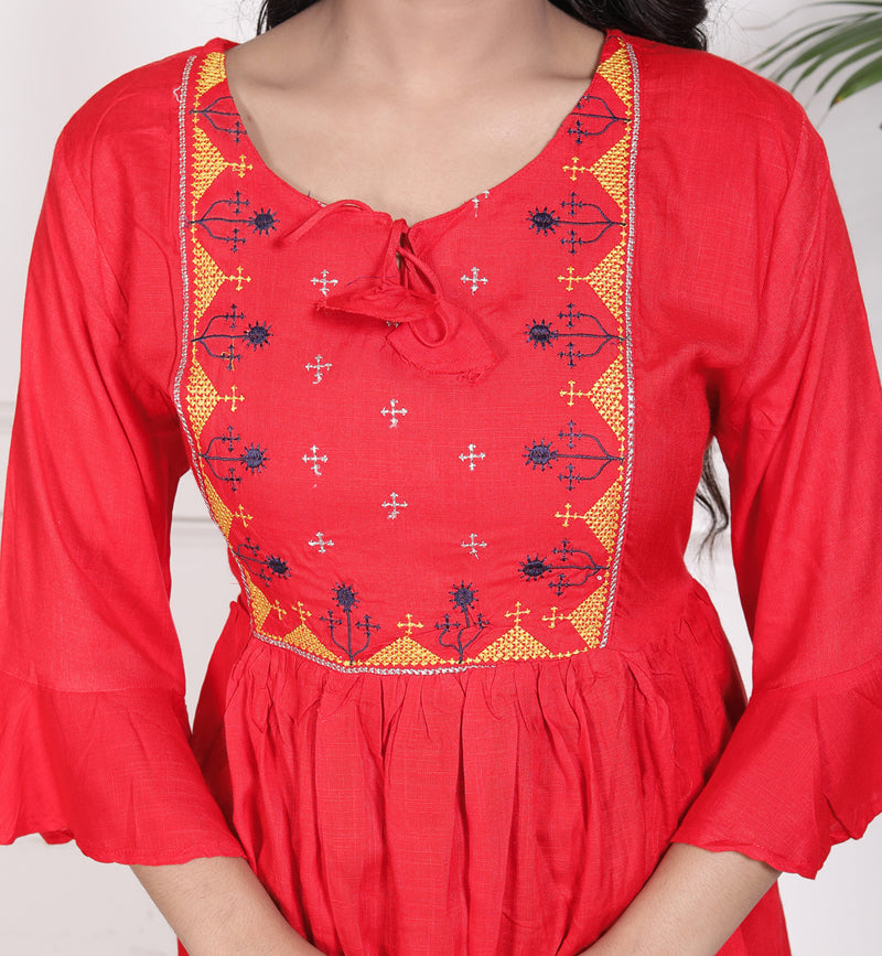 Miramaar Women's Rayon Embroidered Red Top