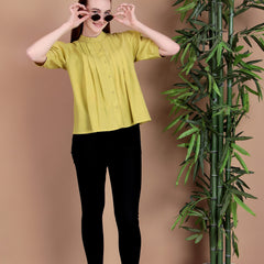 Miramaar Women's Cotton Flex Solid Lime Green Pintex Top