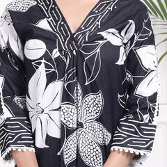 Miramaar Women's Black Cotton A-Line Kurta Set with Dupatta, Floral Print & Adda Work