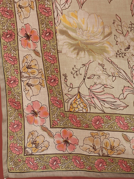 Miramaar Women's Beige Hand Work Cotton V-Neck Kurta Pant with Dupatta