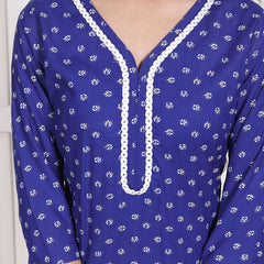 Miramaar Women's Blue Rayon Embroidered Kurtis