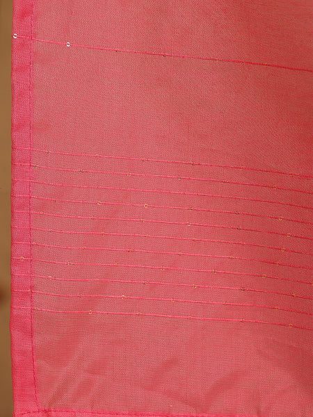 Miramaar Women's Pink V-Neck Roman Silk Kurta Set with Dupatta