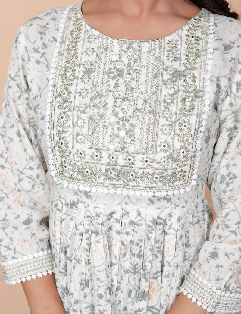 Miramaar Women's Beige Printed Viscose Rayon Kurta Set