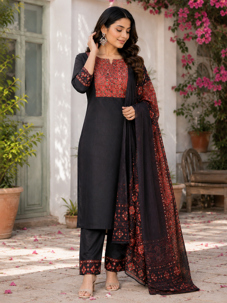 Miramaar Women's Royal Luxe Black Kurta Dupatta Set