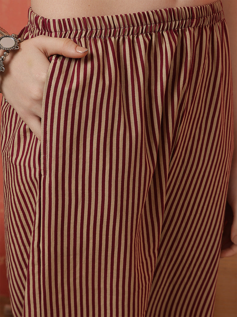 Miramaar Women's Purple Cotton V-Neck Adda Work Straight Kurta Dupatta Set