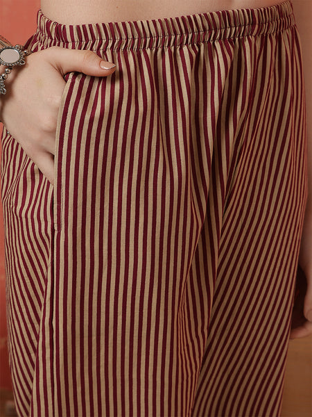 Miramaar Women's Purple Cotton V-Neck Adda Work Straight Kurta Dupatta Set