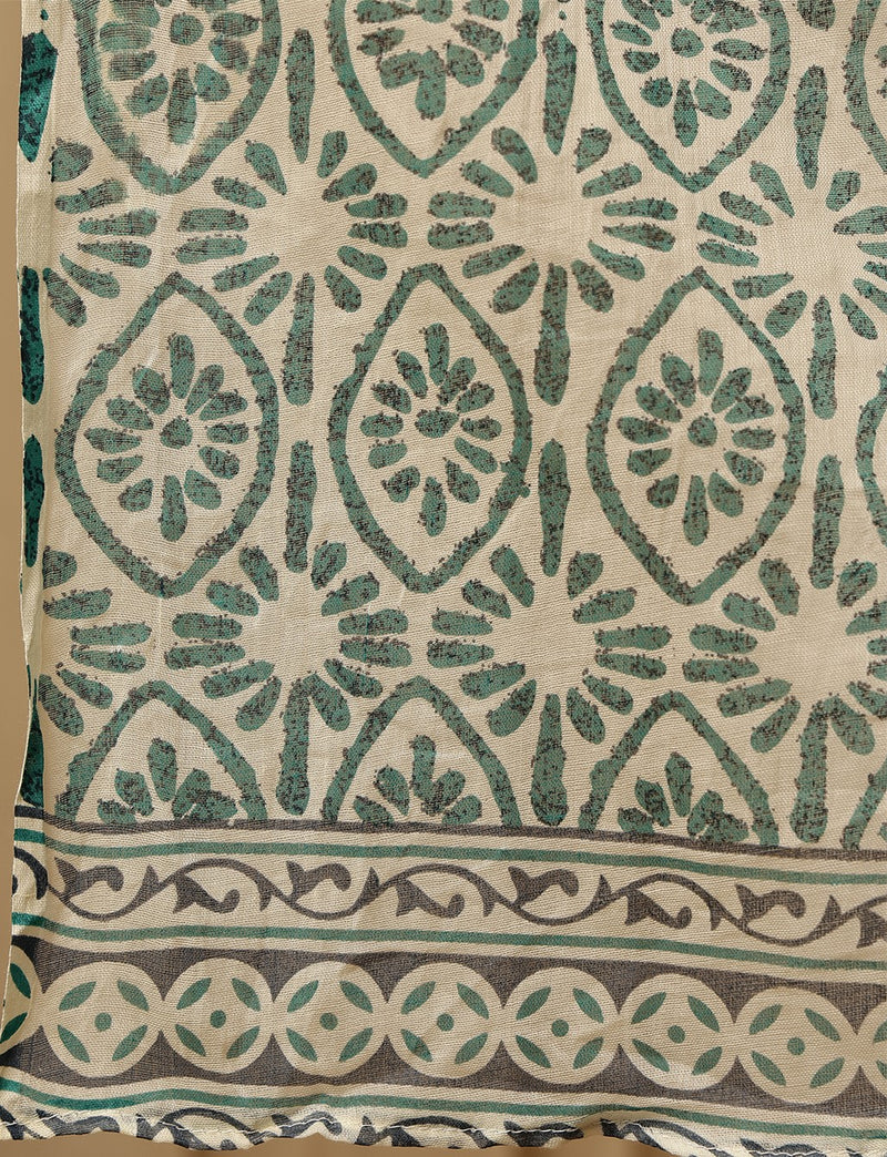 Miramaar Women's Beige & Blue Round Neck Embroidered Kurta Pant with Dupatta