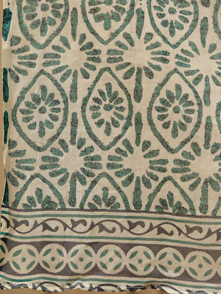 Miramaar Women's Beige & Blue Round Neck Embroidered Kurta Pant with Dupatta