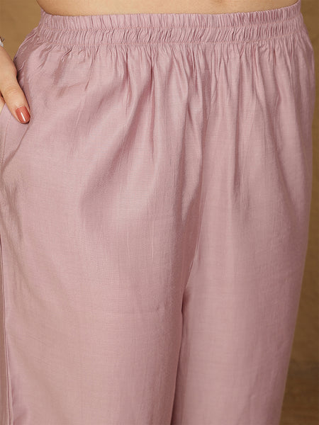 Miramaar Women's Purple Roman Silk Straight Kurta Set with Dupatta