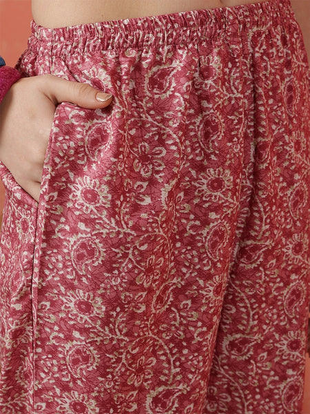 Miramaar Women's Pink Printed Straight V-Neck Kurta Set