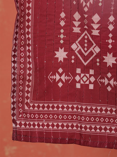 Miramaar Women's Grey & Maroon Muslin Adda Work Kurta Set with Dupatta