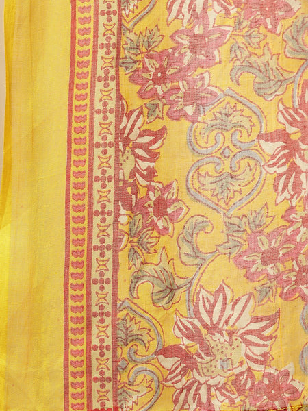 Miramaar Women's Mustard Cotton V-Neck Embroidered Kurta Pant with Dupatta