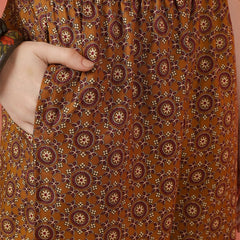 Miramaar Women's Brown Printed Poly Cotton Straight Kurta Set