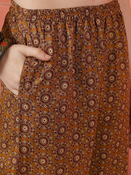 Miramaar Women's Brown Printed Poly Cotton Straight Kurta Set