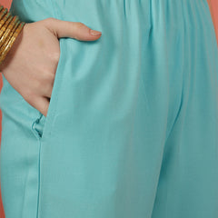 Miramaar Women's Blue Rayon Nyra Cut Kurta Set