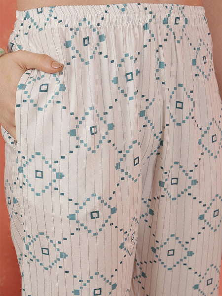 Miramaar Women's White Rayon Printed Coord Set
