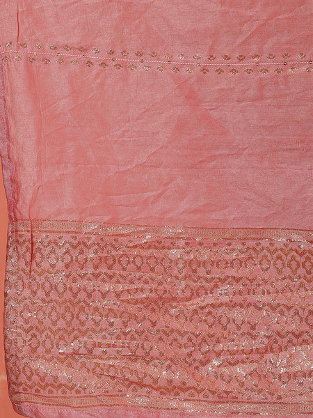 Miramaar Women's Pink Roman Silk Adda Work Straight Kurta Dupatta Set