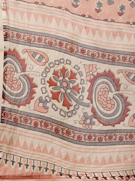 Miramaar Women's Peach Block Print V-Neck Straight Kurta Pant with Dupatta