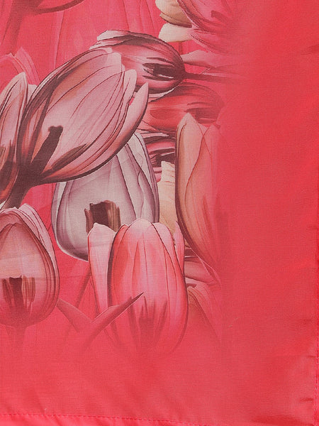 Miramaar Women's Coral Red Muslin Digital Print Kurta Set with Dupatta