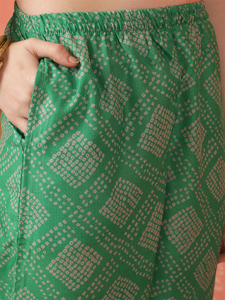 Miramaar Women's Green Muslin Printed Straight Adda Work Kurta Dupatta Set