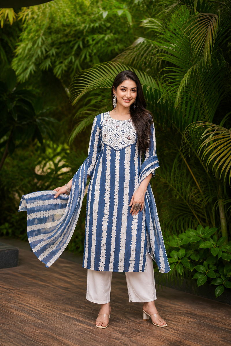Miramaar Women's Handcrafted Indigo Cotton Kurta Set