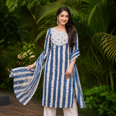 Miramaar Women's Handcrafted Indigo Cotton Kurta Set
