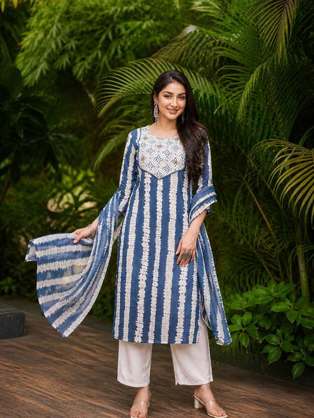 Miramaar Women's Handcrafted Indigo Cotton Kurta Set
