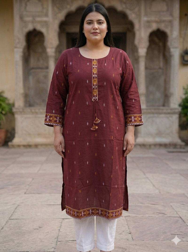 Miramaar Women's Maroon Cotton Straight Kurti